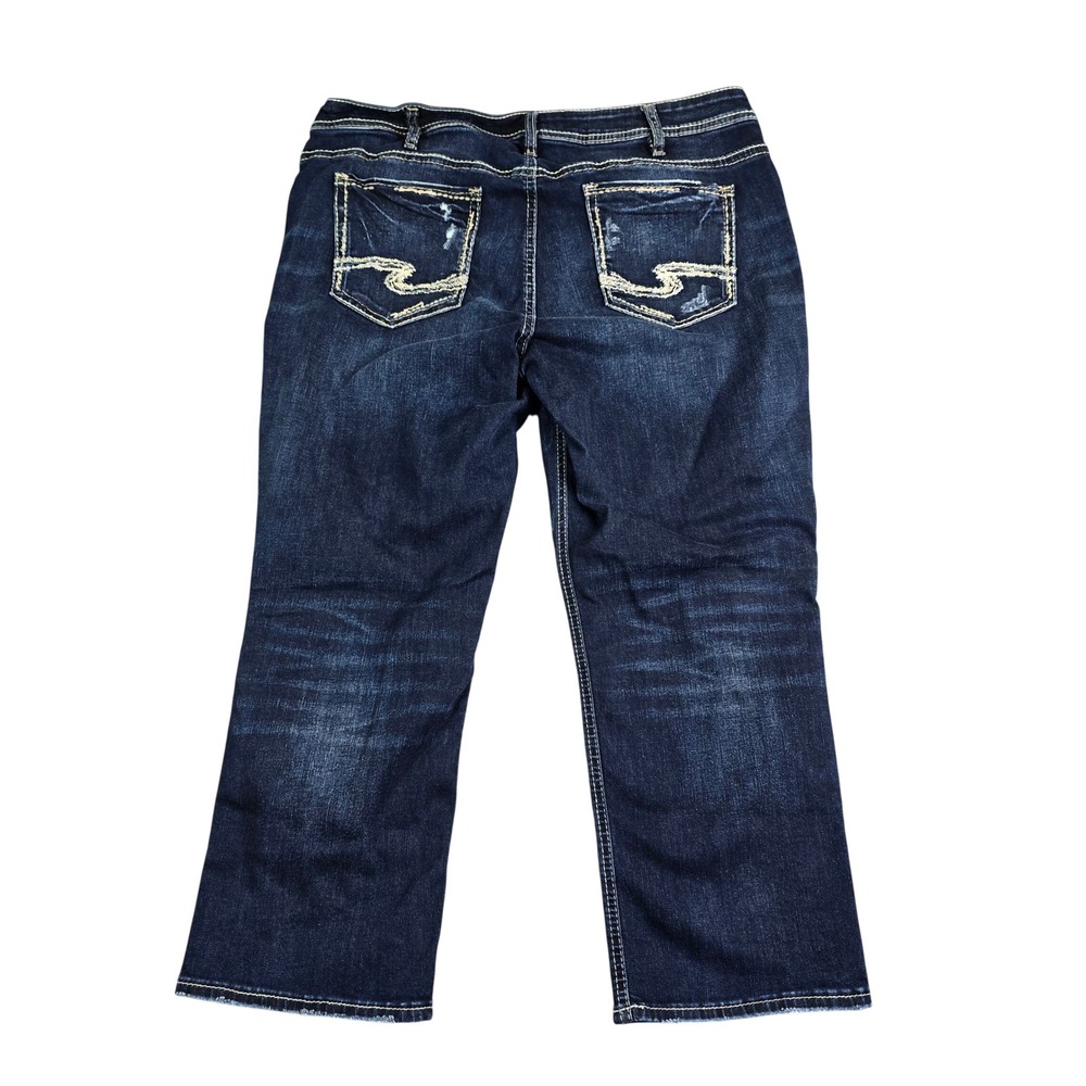 Silver Jeans Suki Capri Women 18 Dark Wash Distressed Whiskering Cropped Boho